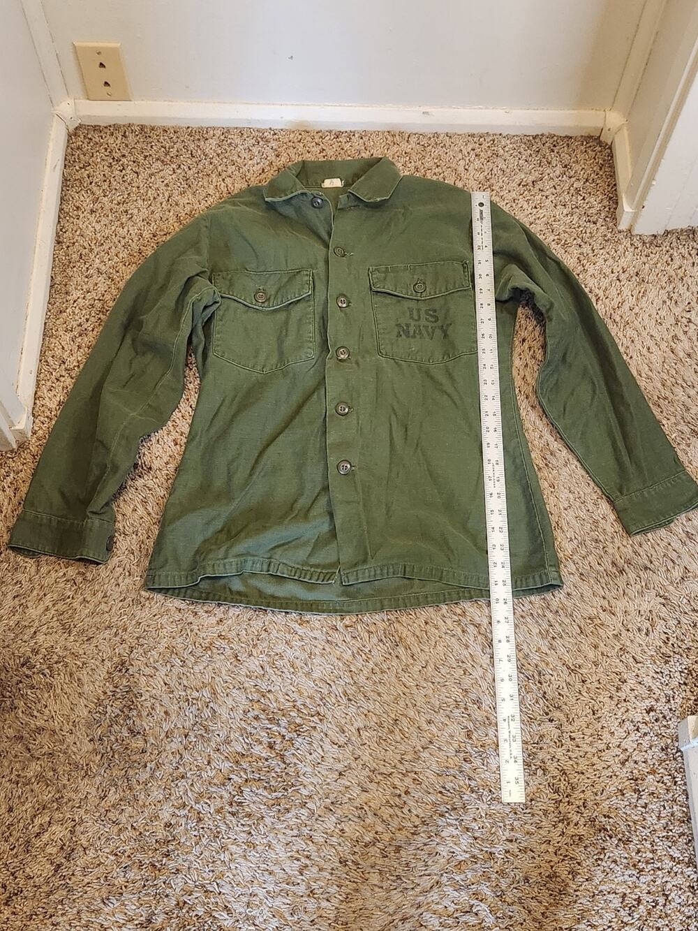 1960s Vintage Vietnam Era 15 1/2x33 Uniform shirt OG 107 Made in USA U.S. NAVY